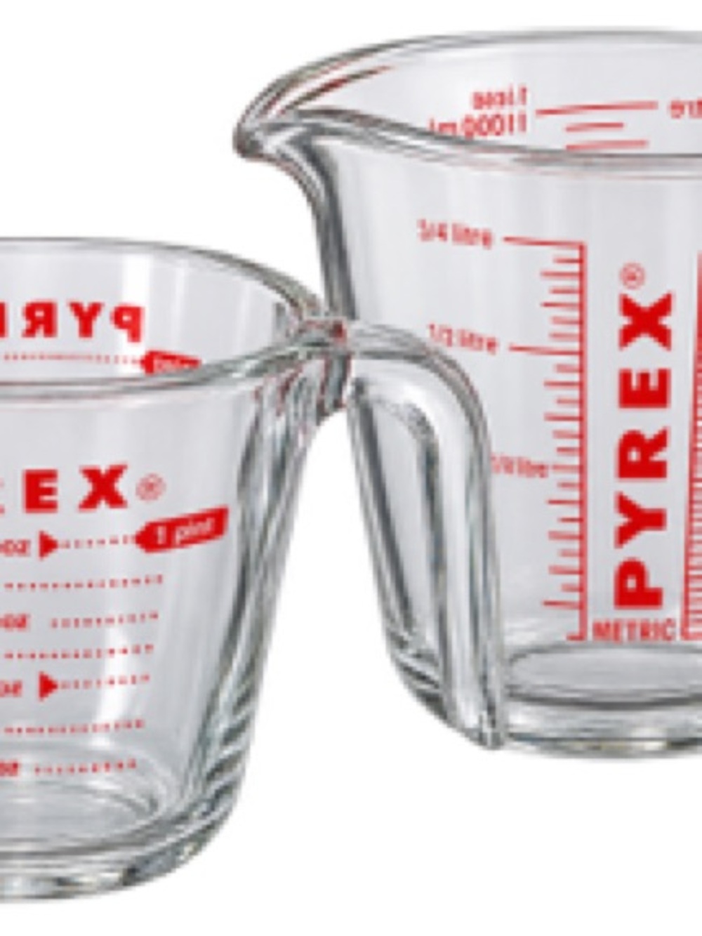Pyrex’s Vintage Clear Glass Measuring Cups with Red Markings - Set of 2